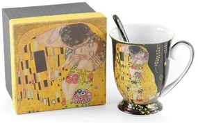 Klimt porcelán bögre kanállal - 280 ml - The Kiss fekete