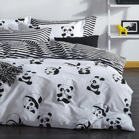 Fekete-fehér kétszemélyes gyerek ágyneműhuzat 200x200 cm Panda – Mijolnir