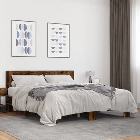 füstös tölgy színű szerelt fa és fém ágykeret 150 x 200 cm