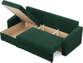 Zeus sarokkanapé, 2 ágyneműtartóval, döntött kartámasz, kordbársony, univerzális oldal, bonell töltet, zöld