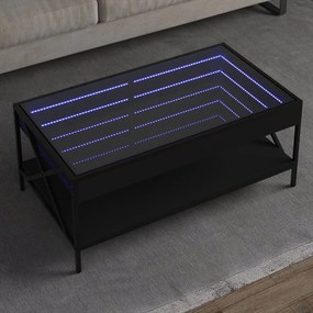 Fekete végtelen hatású LED-es dohányzóasztal 90 x 50 x 38 cm