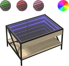 vidaXL sonoma tölgy végtelen hatású LED-es dohányzóasztal 70x50x38 cm