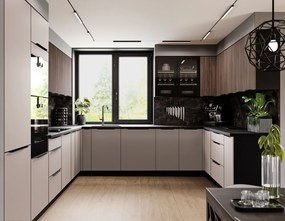 Szekrény beépíthető hűtőhöz, okapi dió/fekete, MENZO 60 LO-210 2F