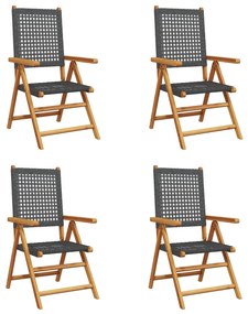 4 db fekete polyrattan és tömör fa dönthető kerti szék