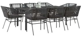 vidaXL 9 részes fekete polyrattan üveg kerti étkezőgarnitúra párnákkal