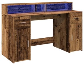 antik fa színű szerelt fa íróasztal LED-ekkel 140 x 55 x 91 cm