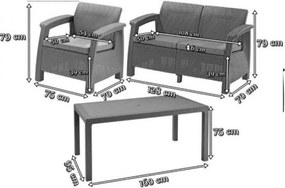 Corfu fiesta set kerti bútor garnitúra, grafit színben, világos szürke párnával