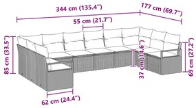 10 részes kültéri kanapé szett párnákkal bézs poli rattan, 2 fős kertibútor párnákkal bézs poli rattan