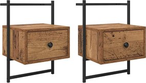 vidaXL Éjjeliszekrény fiókkal 2 pcs Öreg fa 35 x 30 x 51 cm Faanyag