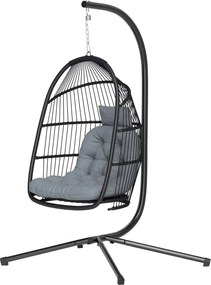 Outsunny tojás alakú függőszék állvánnyal — összecsukható PE-rattan hintaszék UV-álló párnával és levehető fejtámlával beltérre és kültérre, teherbírá