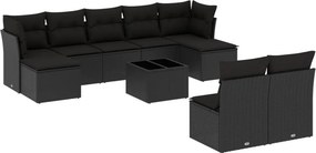 vidaXL 10 részes fekete polyrattan kerti ülőgarnitúra párnákkal
