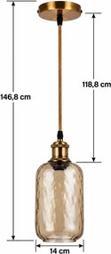 BRILAGI-LED Kábeles csillár RETRO GLASS 1xE27/60W/230V átmérő 14 cm arany/füstbarna