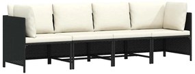 vidaXL 4 személyes fekete polyrattan kerti kanapé párnákkal