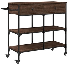 barna tölgyszínű szerelt fa konyhai kocsi 105 x 42 x 95 cm