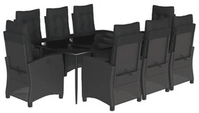 9 részes fekete polyrattan kerti étkezőgarnitúra párnákkal