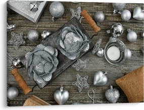 Kép - ezüst karácsonyi dekoráció (70x50 cm)