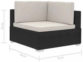 3 darabos fekete polyrattan kerti ülőgarnitúra párnákkal