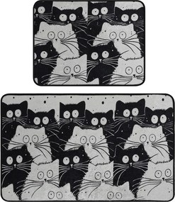Fekete-szürke fürdőszobai kilépő szett 2 db-os 60x100 cm White Cats – Foutastic