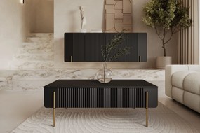 Malmi dohányzóasztal 100 cm fiókokkal - matt fekete / arany lábak