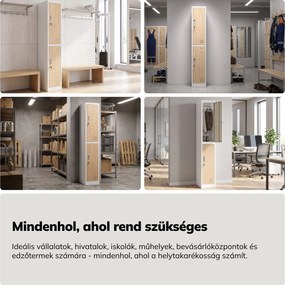 BHP öltözőszekrény, dolgozói, egyszemélyes, 2 rekesz akasztórúddal, fehér/Sonoma tölgy, 316,5x1850x450 mm: IGOR 1 Plus Eco Design