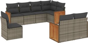 vidaXL 8 részes szürke polyrattan kerti ülőgarnitúra párnákkal