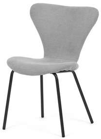 Scaun de sufragerie, material gri argintiu, picioare metalice negre