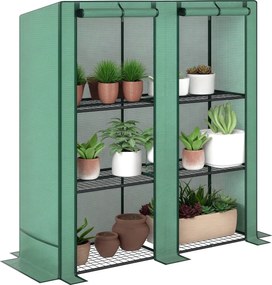 Outsunny Üvegház Penta Tetős Kétszárnyú Ajtóval, Polcokkal, Télen is Védett Fólia Üvegház Acélból, Üvegház Erkélyre, Kertbe, Paradicsomház 144 x 48 x