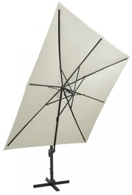 homokszínű konzolos napernyő rúddal és LED-fényekkel 300 cm