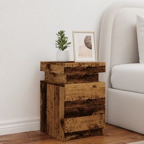 Antik fa színű szerelt fa éjjeliszekrény LED-del 35x39x55 cm