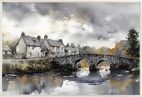 Poszter Keret Alumínium Tájkép Anglia Város Házak Folyó Híd 60x40