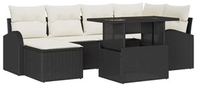 Kerti Kanapé Szett párnával 7 pcs Fekete és krémszínű