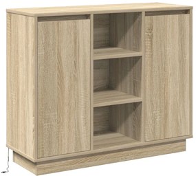 LED-es oldal szekrény Sonoma tölgy 90x32x75 cm Műszaki fa