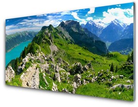 Modern üvegkép Mező Mountain Nature Landscape 100x50 cm
