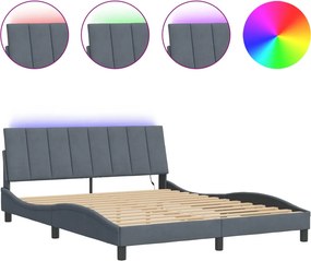 vidaXL sötétszürke bársony ágykeret LED-ekkel matrac nélkül Hanko 160 x 200 cm