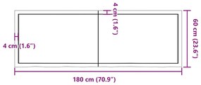 sötétbarna kezelt tömör tölgyfa fali polc 180 x 60 x (2-4) cm