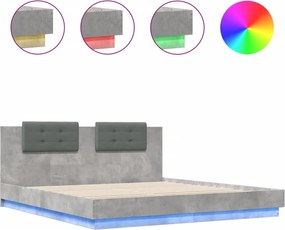 vidaXL betonszürke ágykeret fejtámlával és LED-világítással 180x200 cm