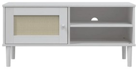 SENJA fehér rattanhatású tömör fenyő tévészekrény 112x40x80 cm