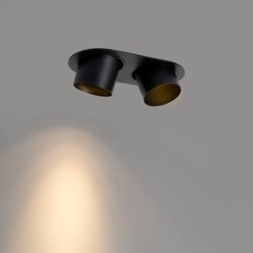 Kerek beépíthető spotlámpa fekete GU10 70 mm dönthető 2 fényforrással - Installa