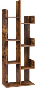 Fa alakú könyvespolc, álló polc 8 rekesszel, tárolópolc, 50 x 25 x 140 cm
