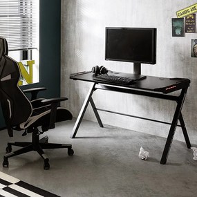 mcRACING Basic 3 gamer íróasztal fekete karbon optika borítással és beépített LED világítással