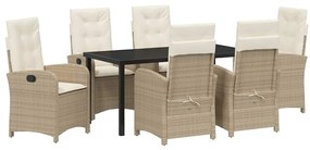 vidaXL Kert étkező szett párnával 7 pcs Bézs polirattan