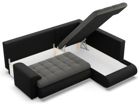 Tokio sarokkanapé, L alakú háttámlával, 2 ágyneműtartóval, bársony + műbőr, jobboldali, szürke - fekete