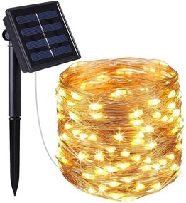 100 micro LED-es napelemes dekor fényfüzér, meleg fehér, 7m