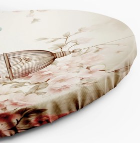 Gario Kerek vászonkép Irágok, madárkalitka és színes madár Méret: 40 x 40 cm