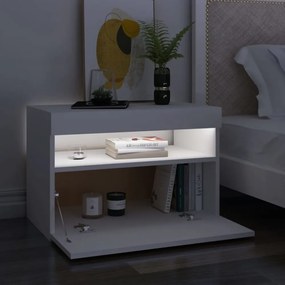 fehér éjjeliszekrény LED-lámpákkal 60x35x40 cm szerelt fa