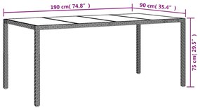 bézs szürke polyrattan és edzett üveg kerti asztal 190x90x75 cm