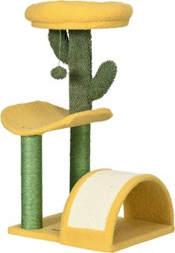PawHut 72 cm Macska Kaparófája Fa Tevékenységi Központ Ágyjal, Zsineges Kaparóoszlop, Görbített Kaparófának és Függő Labdának 40x35x72 cm Sárga | Aoso