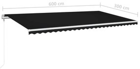 antracitszürke szélérzékelős és LED-es napellenző 600x300 cm