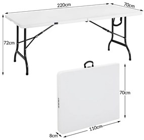 Casaria® Fehér összecsukható asztal - 220 x 70 x 72 cm