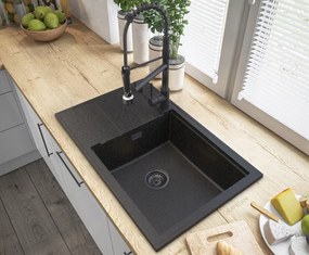 Gamma Gamma, 1-kamrás kézi szifon gránit mosogatóhoz négyzetes túlfolyóval, fekete matt, GMA-1M11ZBKLB